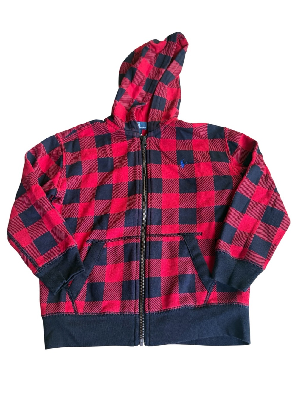 Polo by Ralph Lauren boy 5 buffalo plaid zip up hoodie soft comfy warm logo